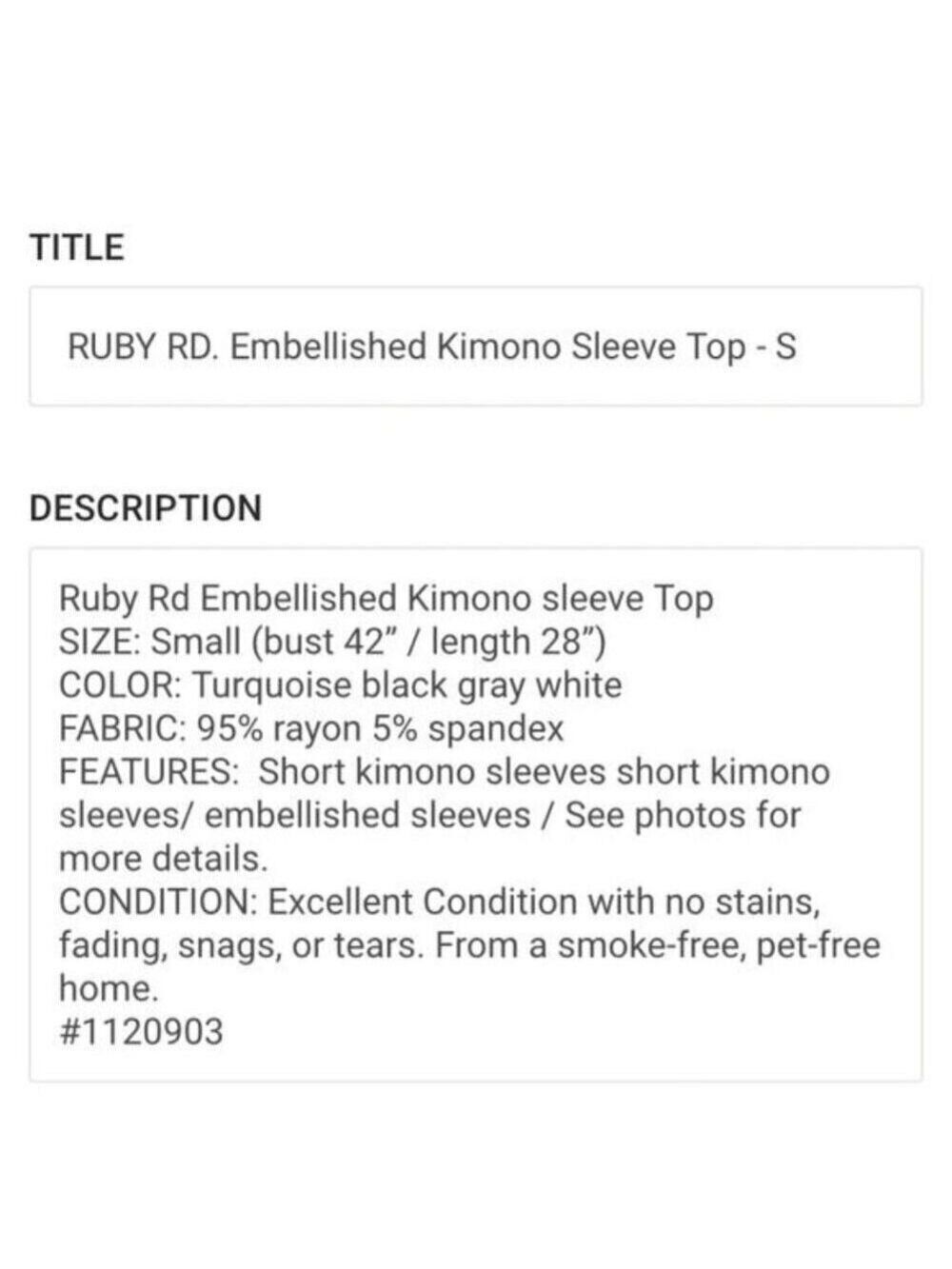 Ruby Rd Embellished Kimono Sleeve Top Small - Picture 8 of 8